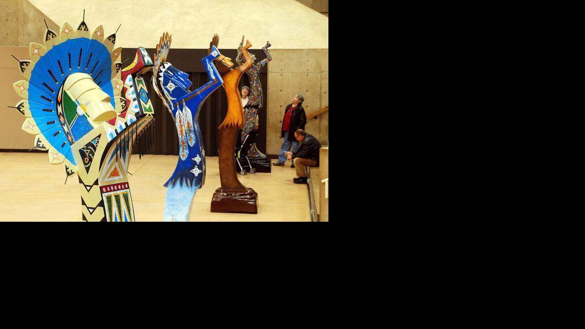 
Fiberglass replicas of the “Keeper of the Plains” statue decorated by local artists were on display Saturday at the Mid-America All-Indian Center. They were created for a Together Wichita project.
