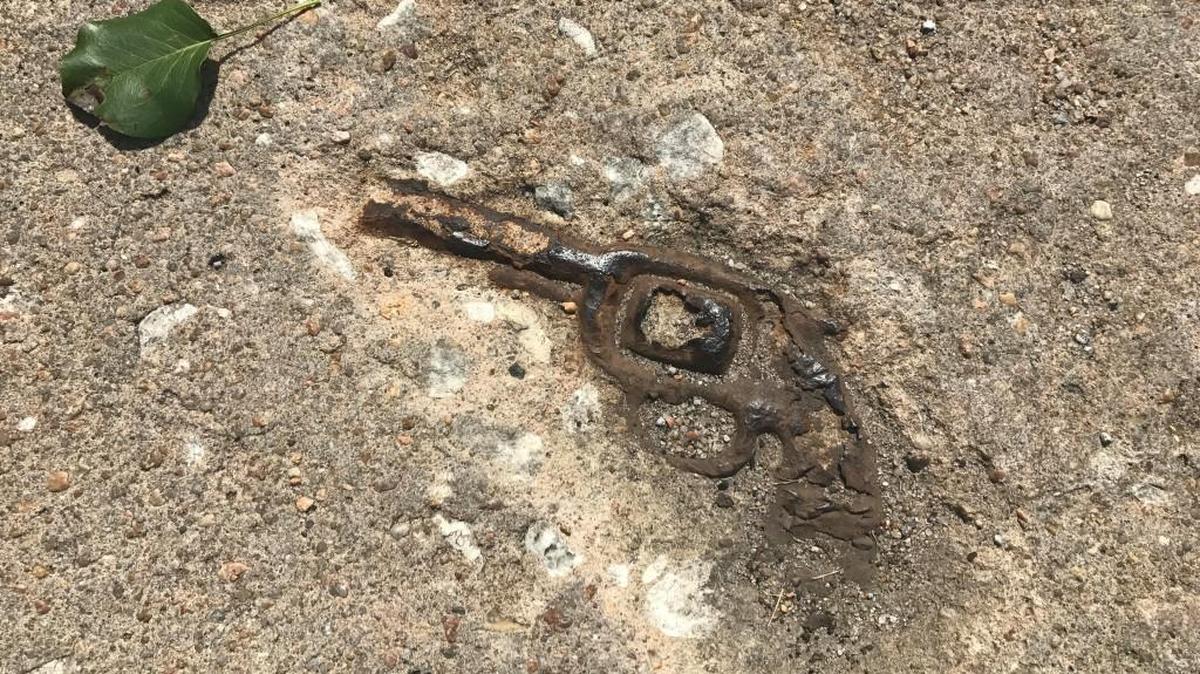 A gun was found embedded in a block of concrete on Circle Drive.
