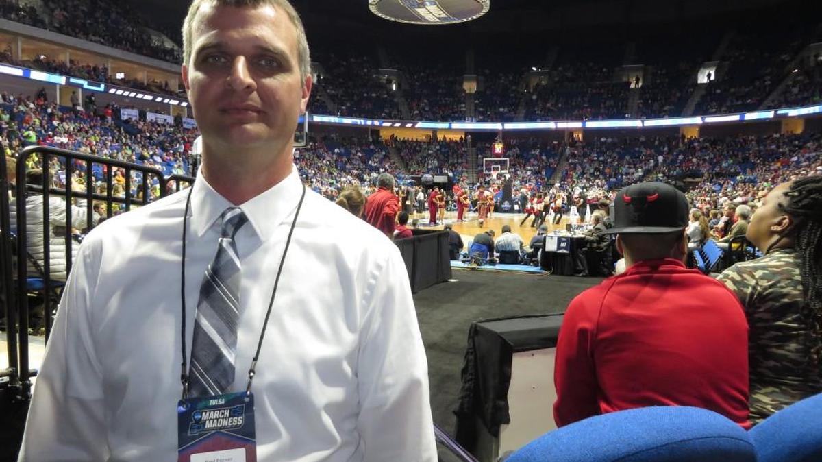 Brad Pittman, associate athletics director at Wichita State University, will serve as tournament director next year in Wichita. He traveled to Tulsa this week to gather info on how to pull it off.