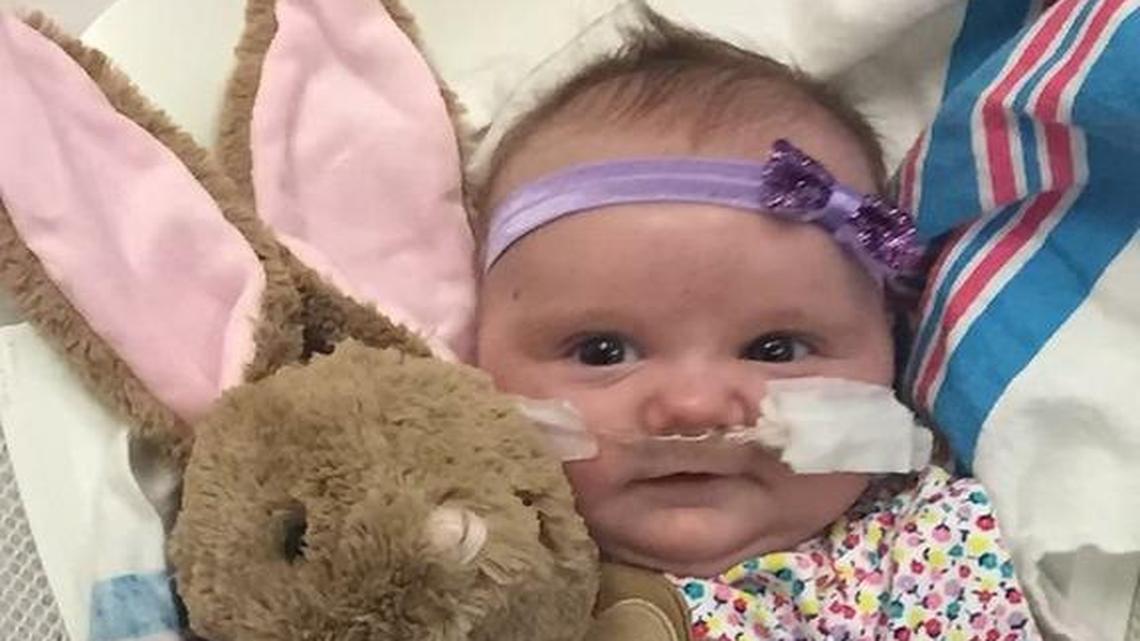 Liby Peterson with her “Heart Beat” bunny. Just one week before her heart transplant, her original heart’s beat was recorded in the bunny.