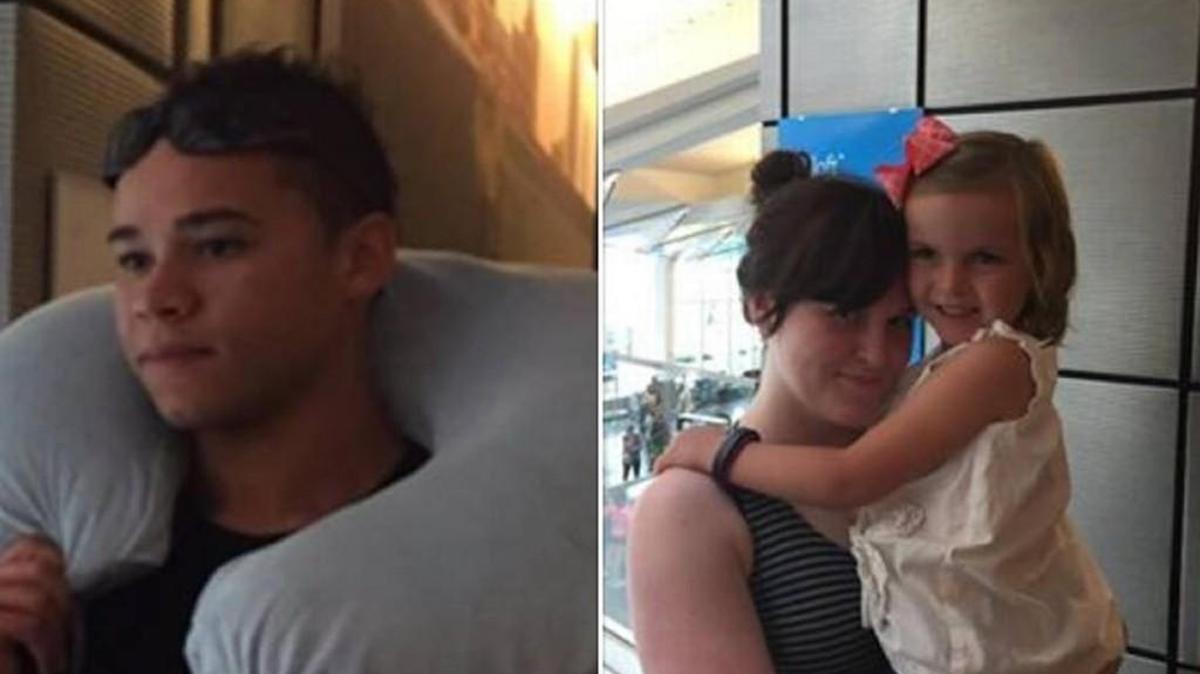 Stephen J. Rodgers, 21, left; and Kaylie Koerner, 22, with her daughter Gracie M. Burke, 5.
