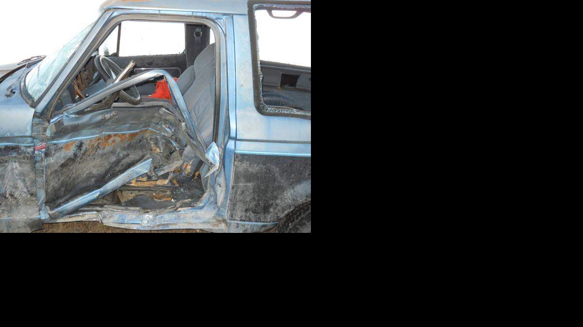 
This photo reportedly shows how the end terminal on a guardrail pushed the driver’s side door into the driver’s seat rather than extruding the guardrail harmlessly to the side in a thin, flat ribbon, as it was designed to do. Brad Abeln died in an accident in which his vehicle struck a guardrail, while his passenger suffered serious injuries. 
