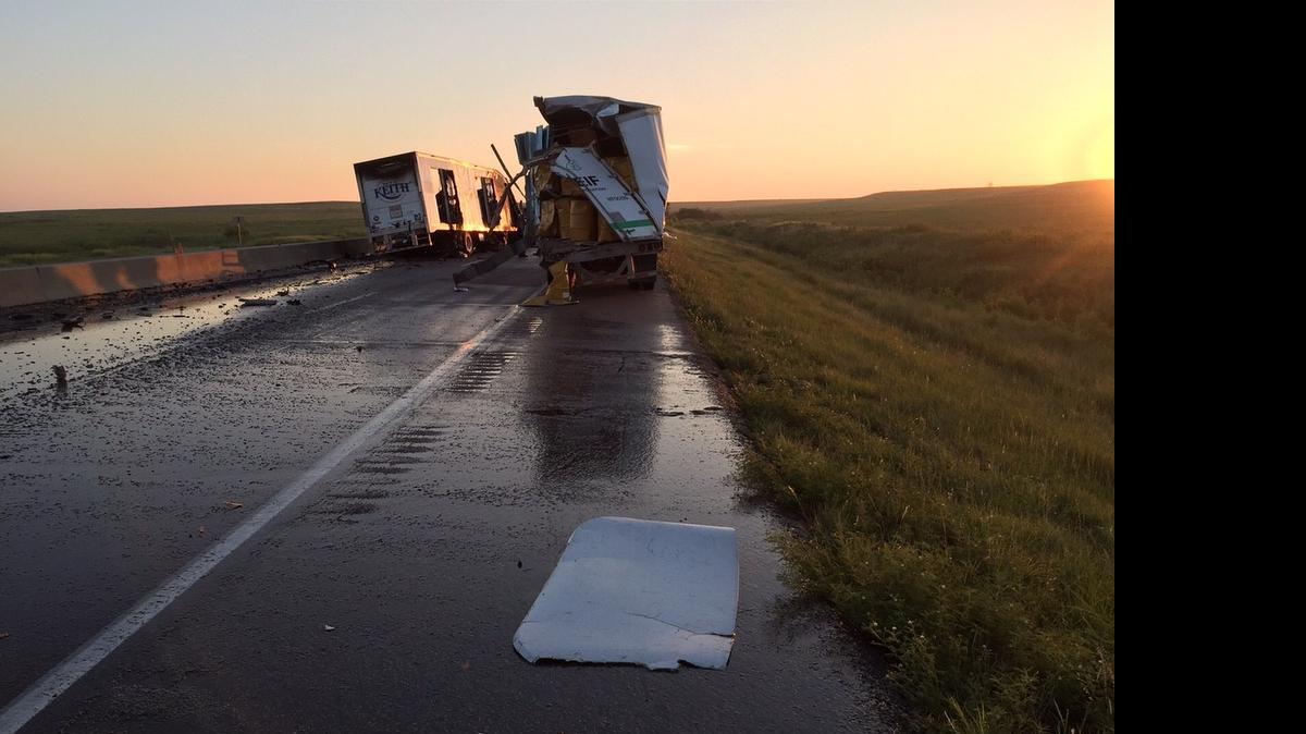 
One person died as two semis collided early Tuesday morning at Mile Marker 116 on the Kansas Turnpike.
