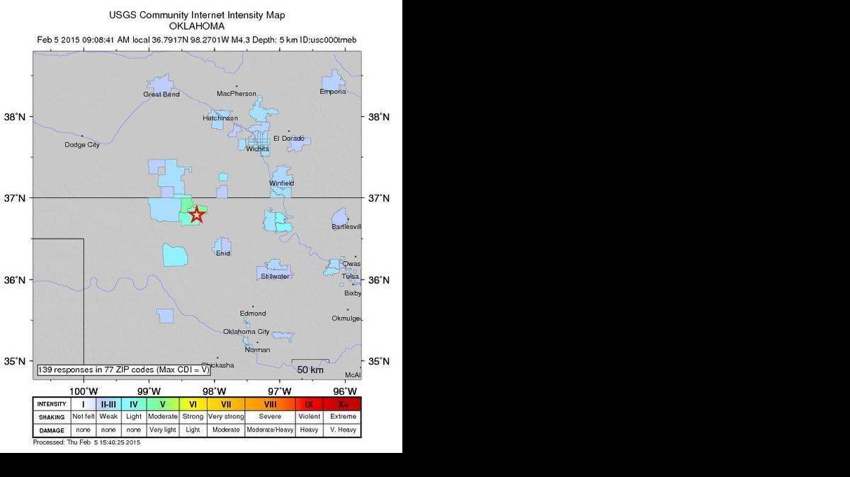 
A map on the United States Geological Survey’s website shows where respondents felt Thursday morning’s earthquake
