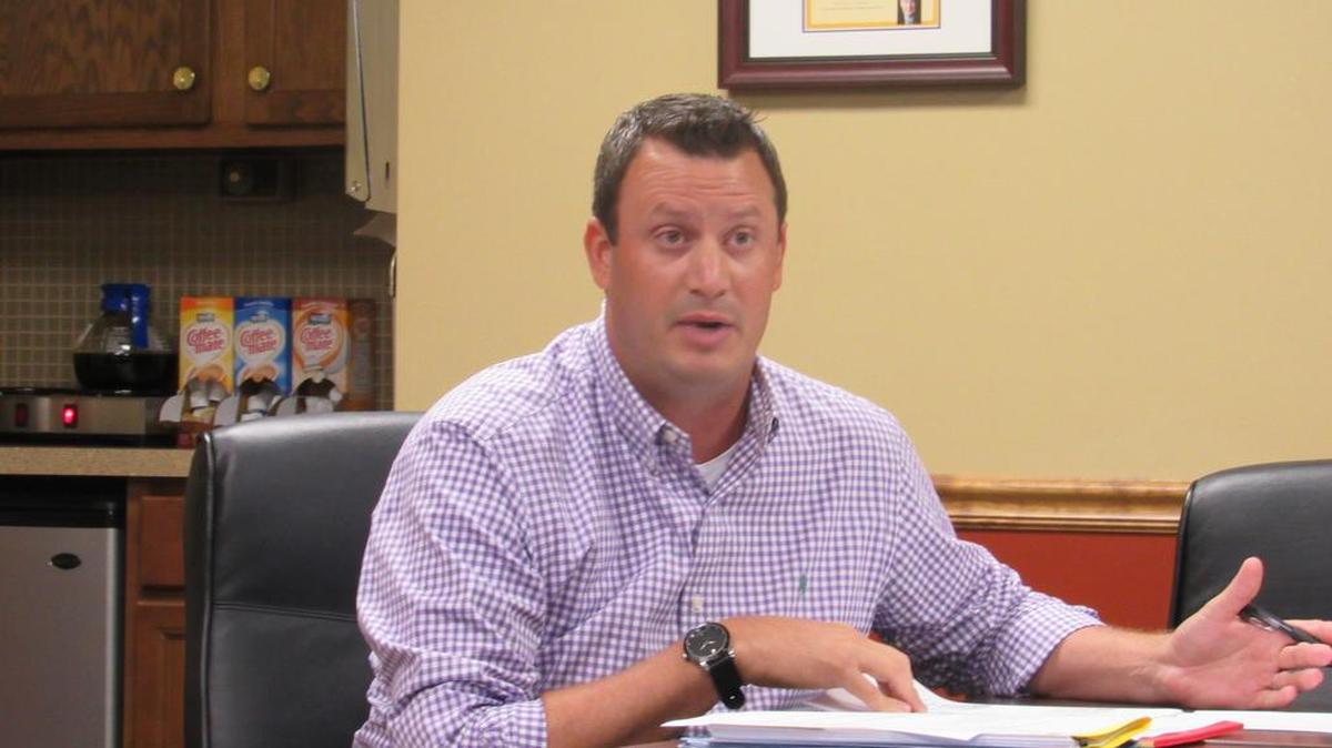 
Eric Stafford, legislative director of the Kansas Chamber of Commerce, chairs a meeting of a state committee on workers compensation on Thursday. 
