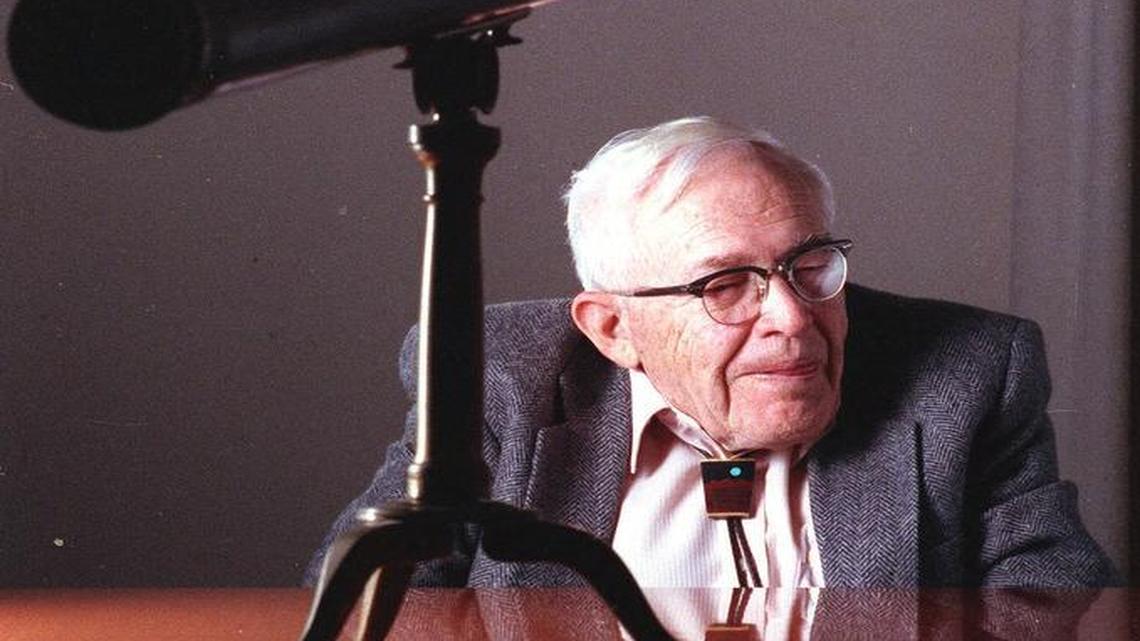 
This 1990 file photo shows Clyde Tombaugh in New York. On Tuesday, NASA’s New Horizons spacecraft, carrying a small canister with his ashes, is scheduled to pass within 7,800 miles of Pluto, which he discovered 85 years ago. 
