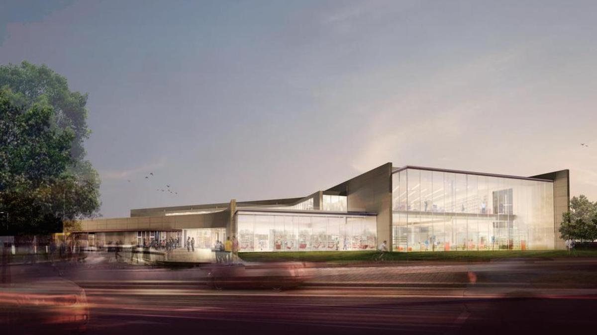 If the project is approved, a $33 million-plus central library would be built on land across the street and to the south of Exploration Place, along Second and McLean.