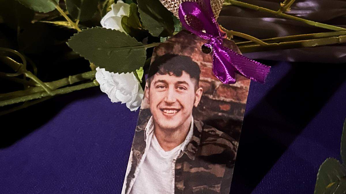 A keepsake made by Ian Shelton's friend Jessica Simons sits on display during a vigil held for him on Jan. 3.