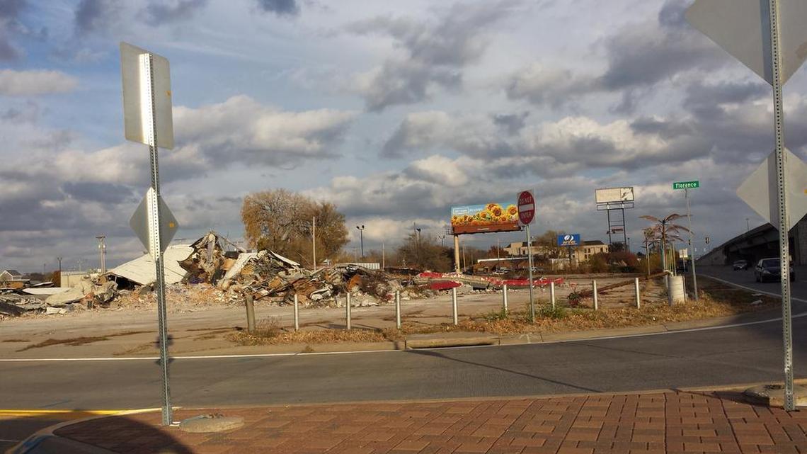 Demolition of buildings on the north side of Kellogg, including the former Wichita Ballroom, will make way for a new water line and a new ramp from West Street to westbound Kellogg, according to the Kansas Department of Transportation. (Nov. 25, 2015)