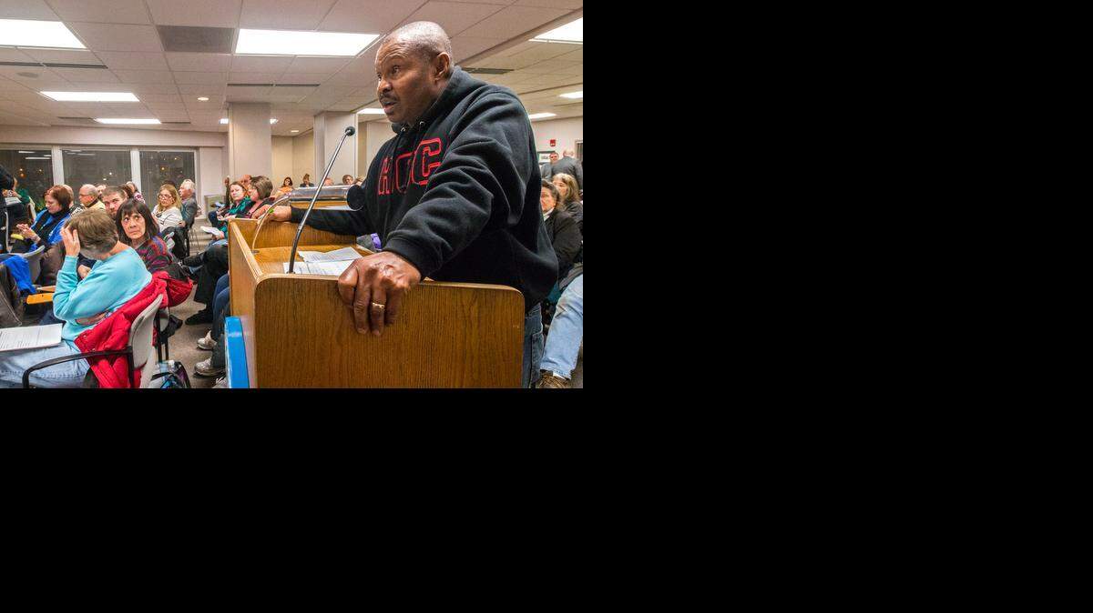 
Larry Catlett speaks to a legislative panel on unemployment insurance for school bus drivers at the Sedgwick County Courthouse on Tuesday evening. The bill, pertaining to unemployment benefits for privately contracted school bus drivers between academic years, was a hot topic at Tuesday’s legislative forum. (Jan. 6, 2015)
