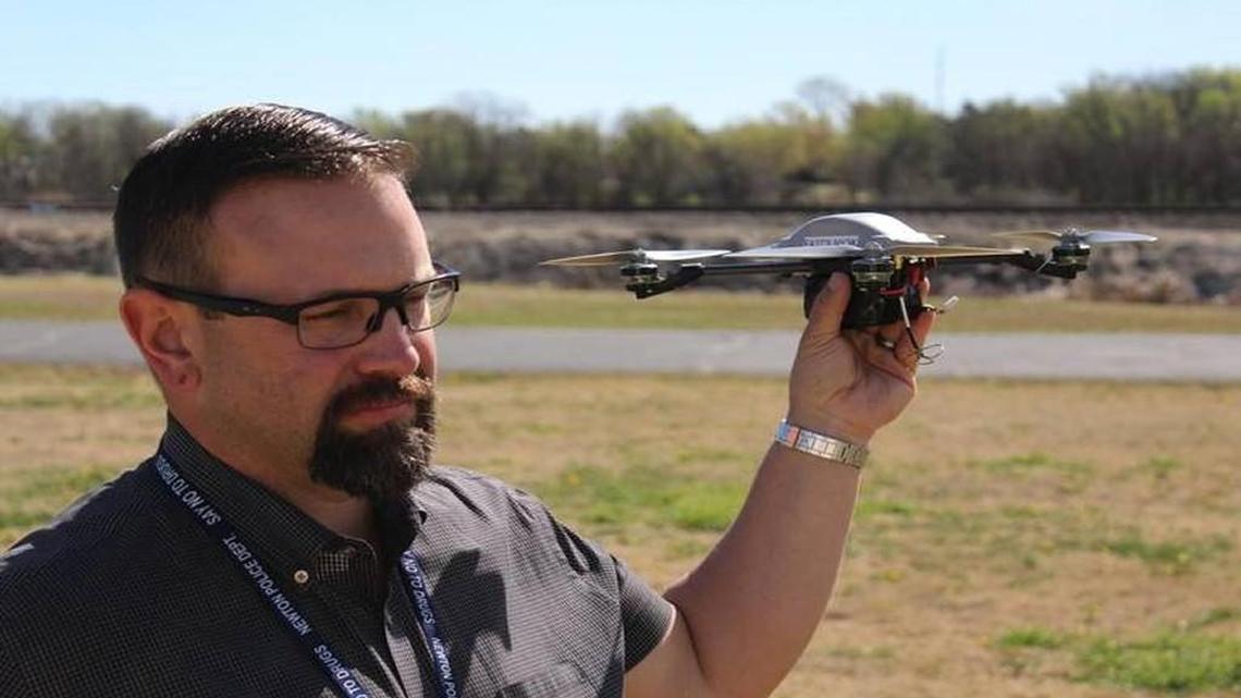 Newton police Lt. Bryan Hall holds one of the department’s new drones in this 2016 photo.