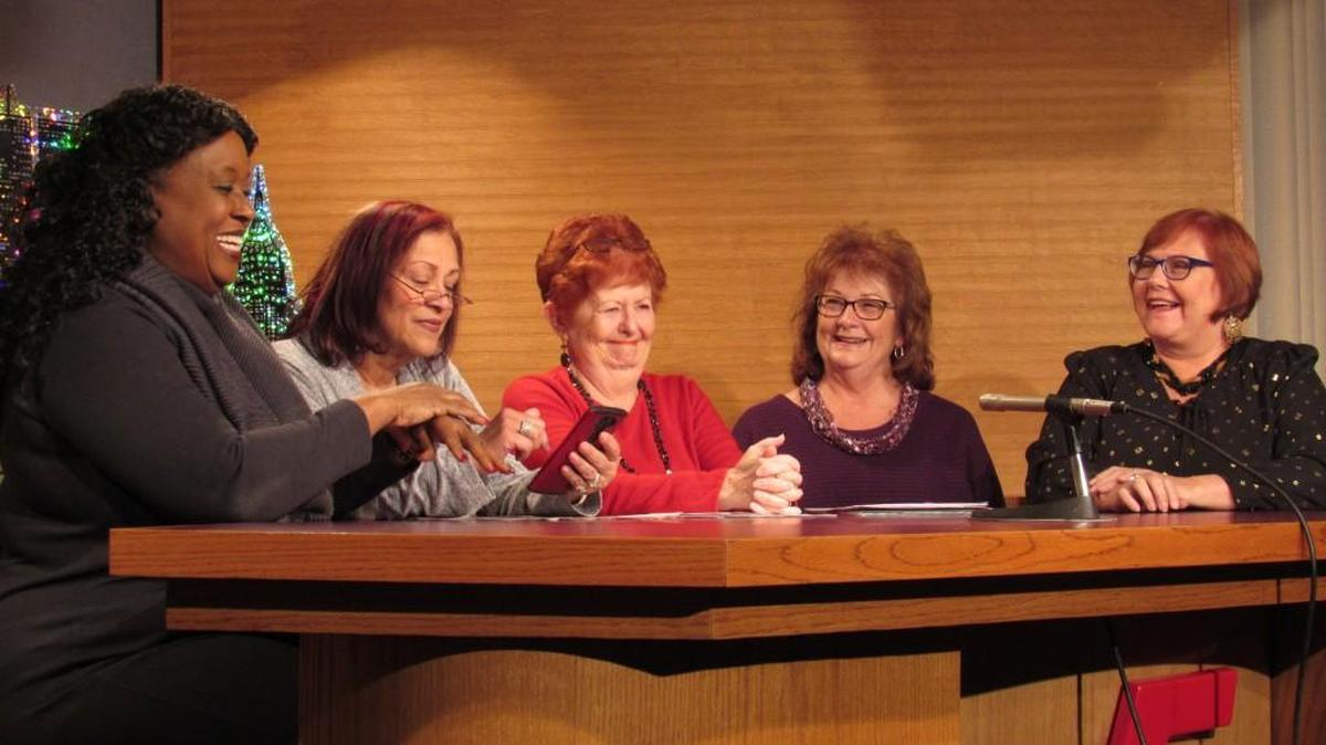 The “Mouthy Broads” – Pamaline King-Burns, Liz Fisher, Mary Lou Rivers, Nancy Lawrence and Sheryl Nutt – broadcast from the studio of KCTU-TV. The station has moved back to Channel 5 on the TV dial after being on Channel 43 for the last eight years.