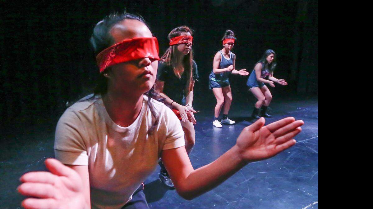 
Members of the Sigma Psi Zeta sorority rehearse a step performance that they will perform at the "Shock the Yard" step show at the Orpheum on Saturday. (April 21, 2015) 
