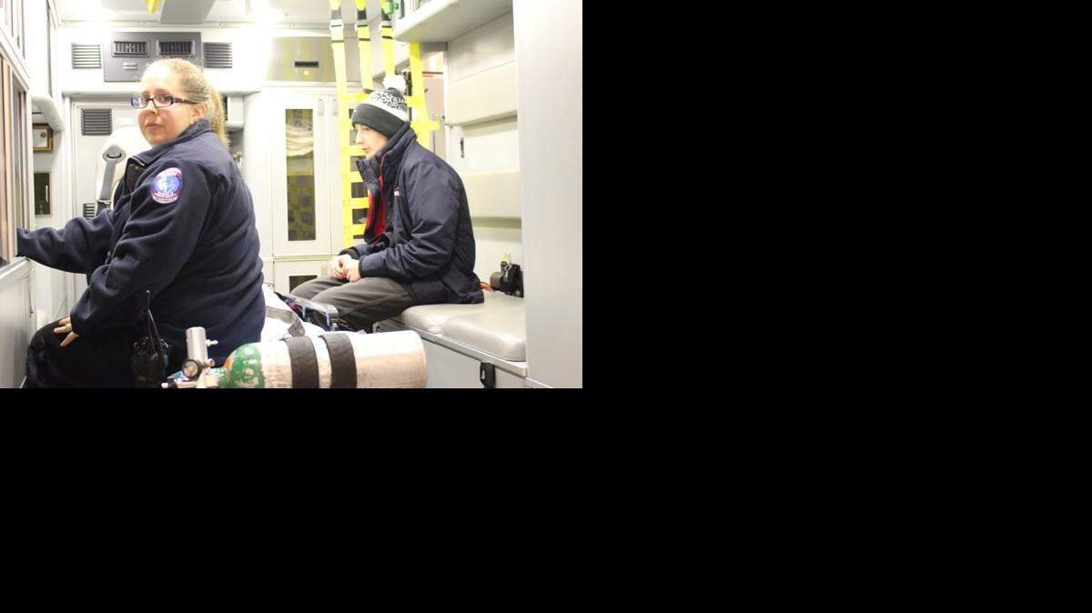 
Cassie Powell and Kyle Begin were on the job during an ambulance ride for Sedgwick County EMS in December.
