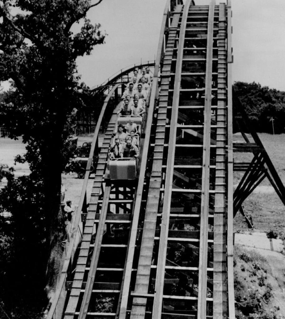 An early photo of the newly built roller coaster at Joyland. The amusement park first opened in 1949.