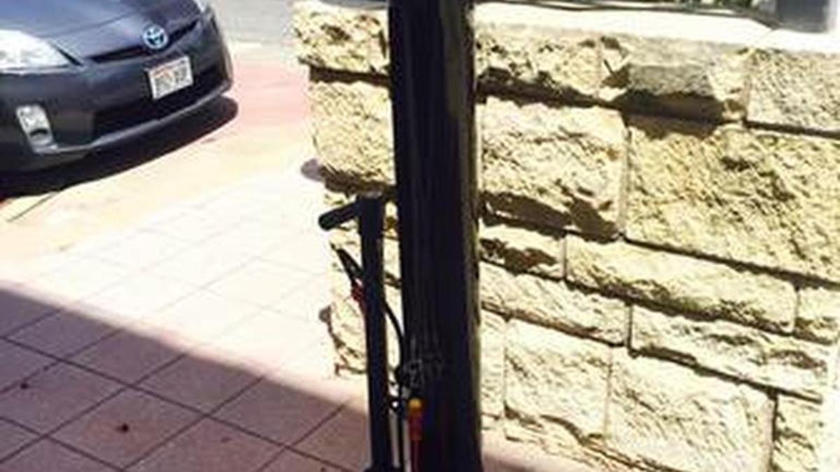 An anonymous donor paid for a free public bicycle repair station to be installed on the southwest corner of Topeka and Douglas. It’s called a Fixit Station and sits on the sidewalk in front of the Kansas Leadership Center.