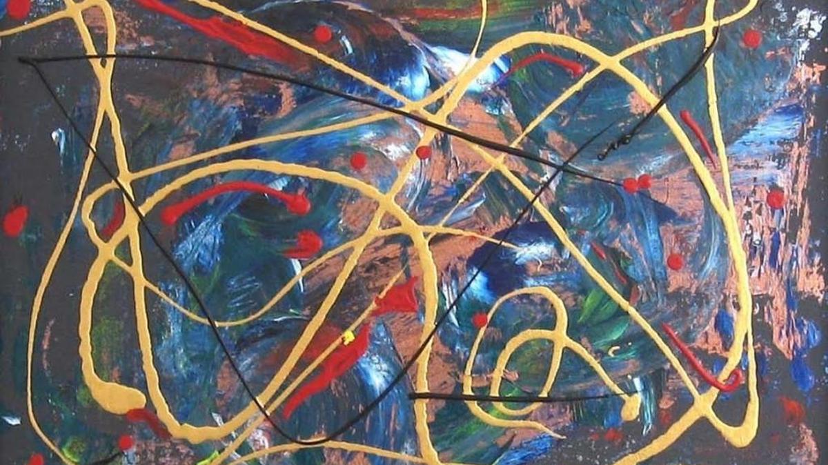 This acrylic painting, “Improv,” by Jo Zakas is among the artwork to be sold by silent auction on Tuesday.