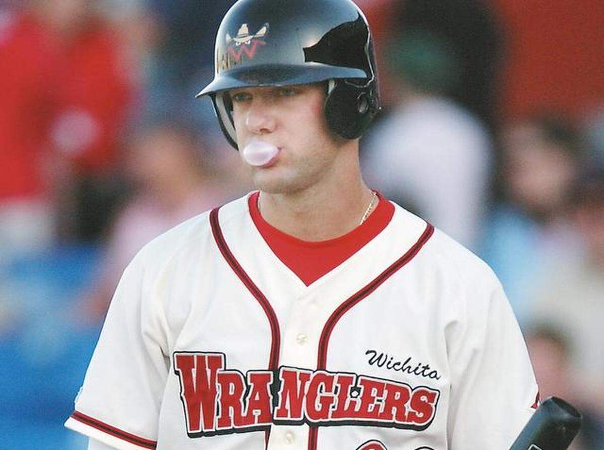 FILE Alex Gordon blows a bubble before making hit first plate appearance as a Wichita Wrangler in a game against the Arkansas Travelers in 2006. Gordon grounded out in his first at-bat.