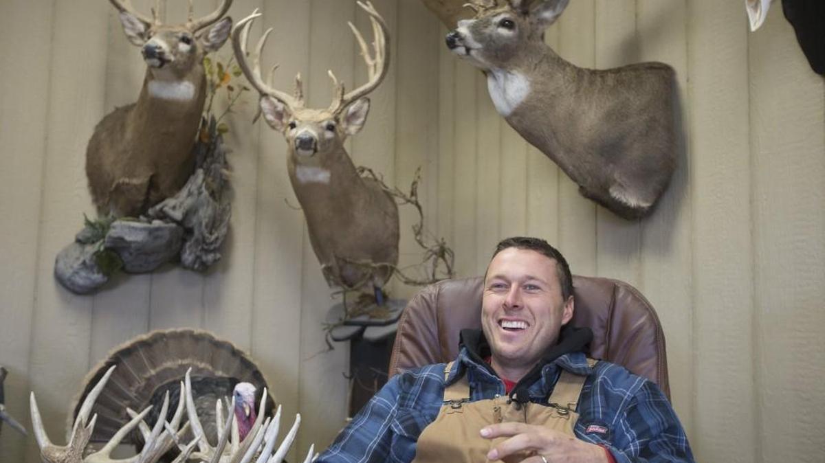Derek Klingenberg talks about his internet fame in his farm office recently. Klingenberg’s YouTube channel, “Farmer Derek,” has had more than 30 million views.