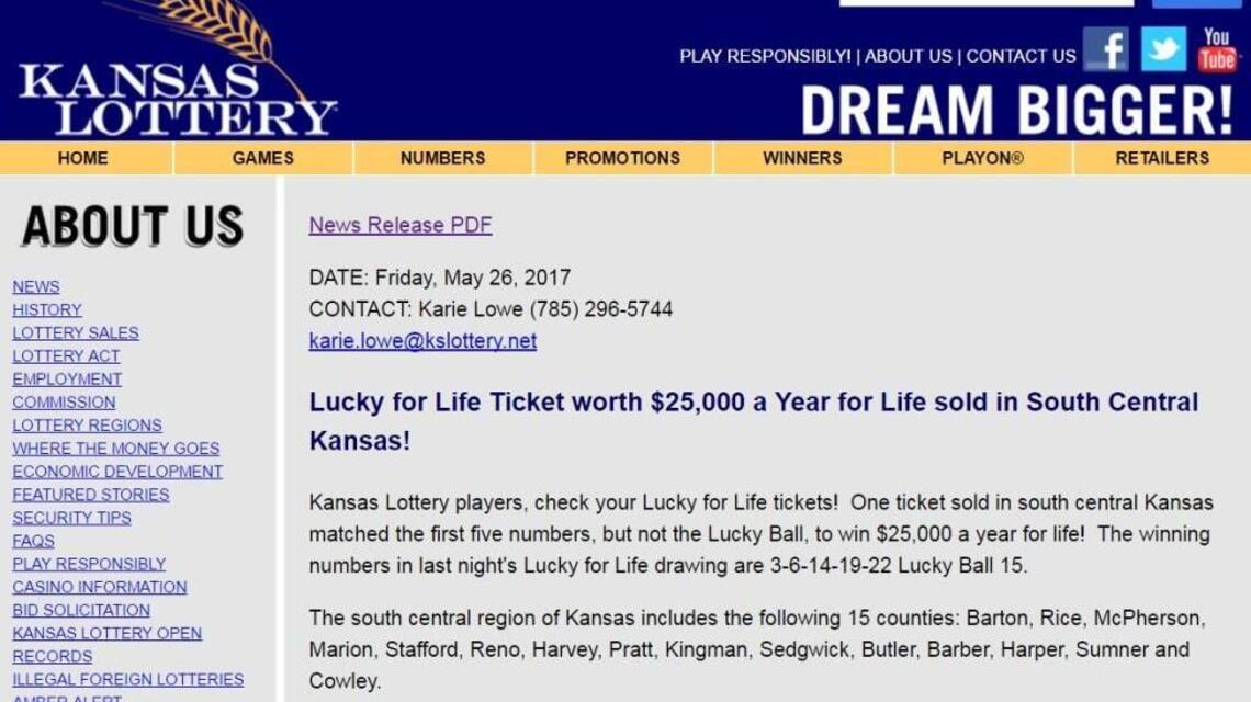 Someone in south-central Kansas has won $25,000 a year for life