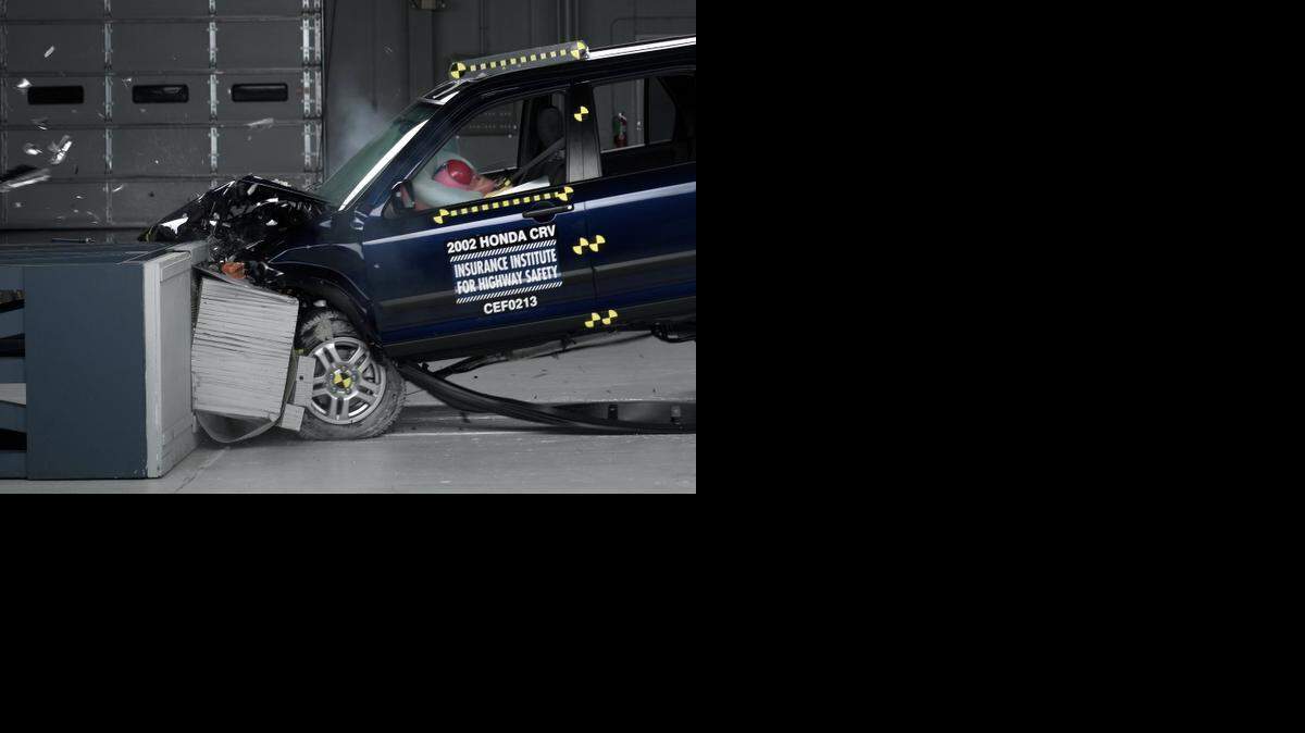 
This undated file photo provided by the Insurance Institute for Highway Safety shows a crash test of a 2002 Honda CR-V, one of the models subject to a recall to repair faulty air bags. Honda on Wednesday, Dec. 3, 2014, said it will expand a recall of cars with Takata driver’s side air bags to all 50 states. 
