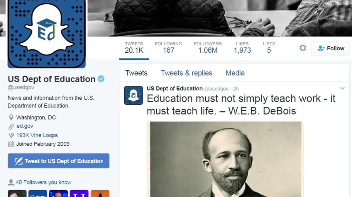 A Sunday-morning tweet on the U.S. Department of Education’s official Twitter feed misspelled the name of a famous historical U.S. writer and educator.