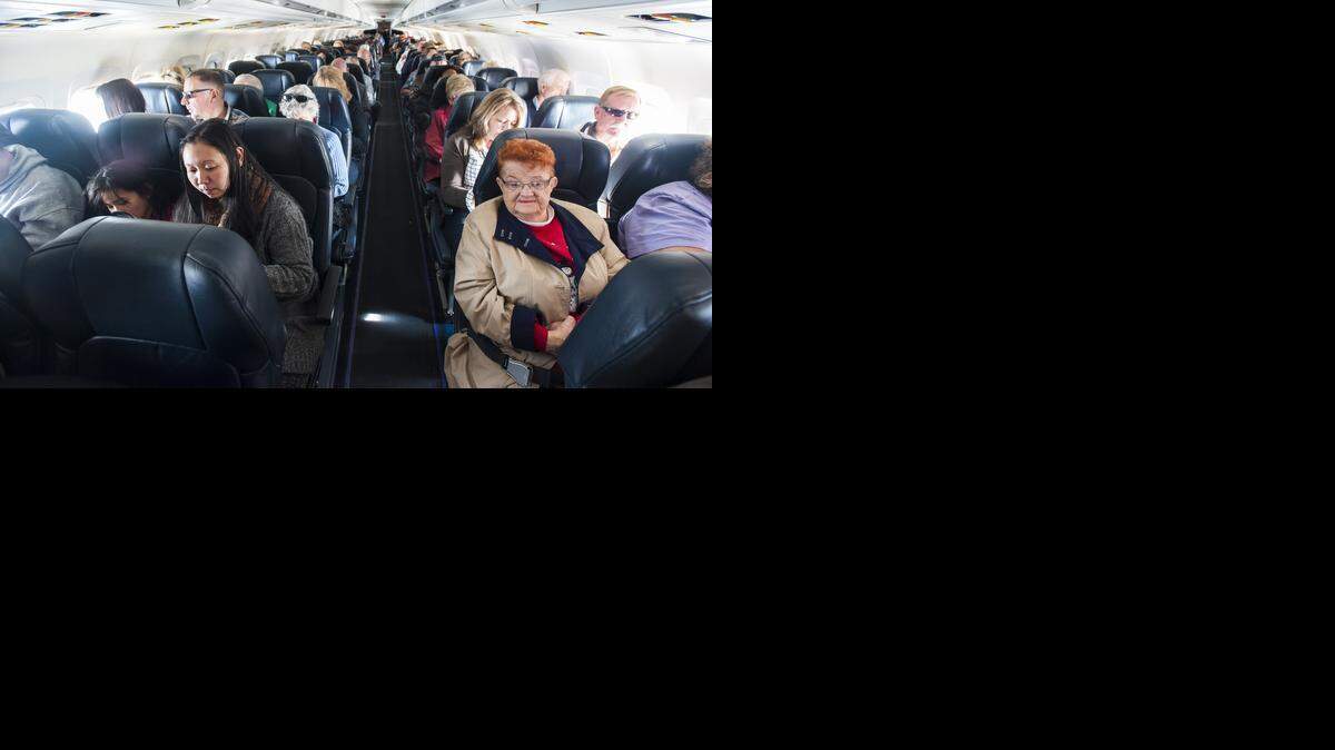 
 Passengers aboard Allegiant Airlines Flight 599 travel between Colorado Springs, Colo. and Las Vegas in 2013. As tensions over cramped conditions flare on planes, seats that do not recline may begin to show a certain appeal. 
