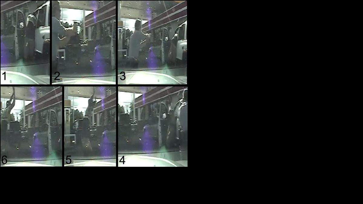 
Sequence of events: 1. Motorist turns to get license as directed by trooper. 2. Trooper runs across the screen telling motorist to get out of the car 3. Trooper yelling at motorist 4. Trooper shoots motorist as motorist is standing up at door of car 5. Shot, motorist puts hands up and backs up 6. Motorist , hand up, continues to back up, asks why trooper shot him, and then falls down.
