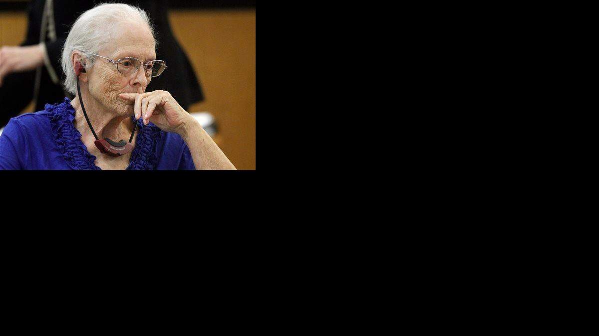 
In this April 9, 2014 file photo, Alice Uden listens to the judge during jury selection in her murder trial at the Laramie County District Court in Cheyenne, Wyo. On Monday, Aug. 25, 2014, a judge in Cheyenne is scheduled to sentence Alice Uden, who killed her husband with a bullet to the head in the mid-1970s. The 75-year-old faces at least 20 years in prison but could get up to a life sentence.
