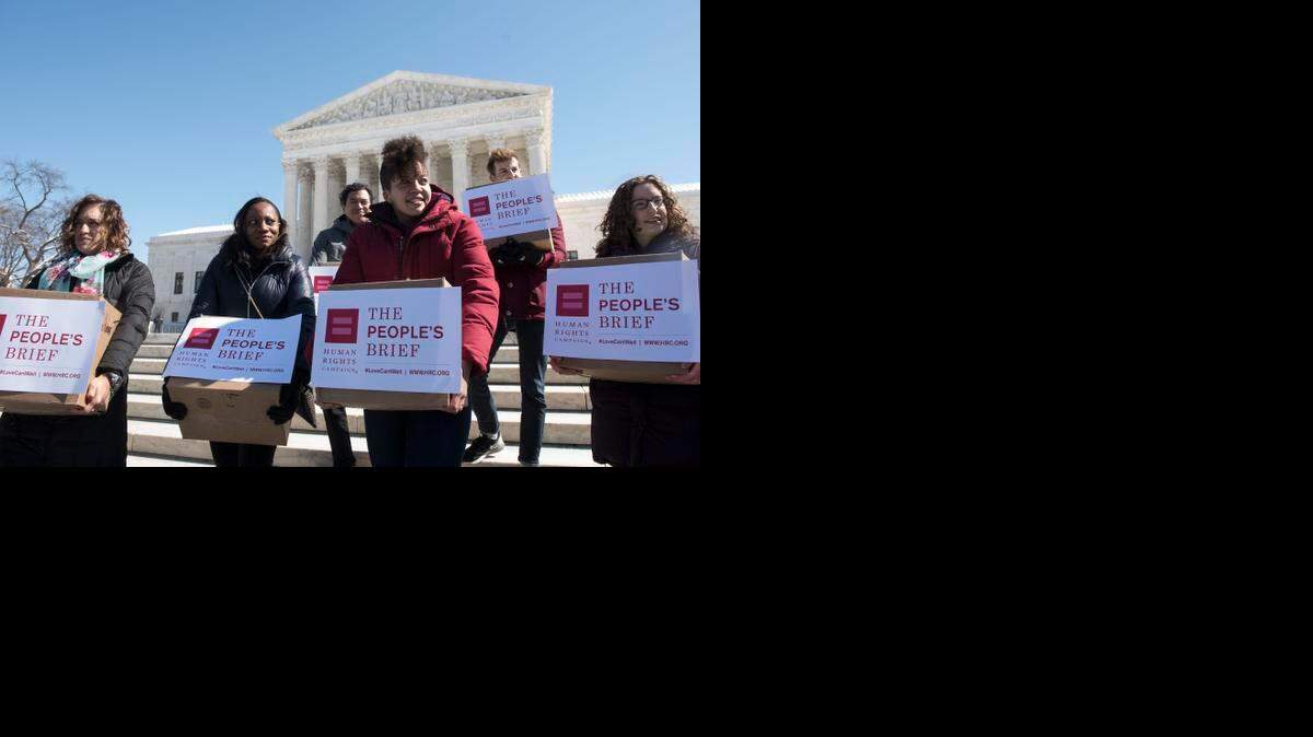 
 The Human Rights Campaign delivers "People's Brief" with more than 200,000 signatures in support of marriage equality to the Supreme Court on Friday, in Washington. 
