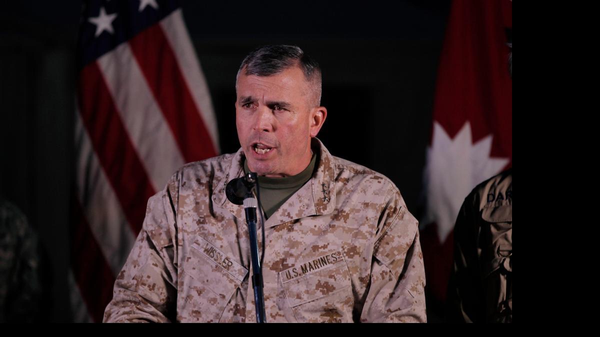 
Lt. Gen. John E. Wissler speaks during a press meet in Kathmandu, Nepal, Friday, May 15, 2015. Nepalese rescuers on Friday found three bodies near the wreckage of a U.S. Marine helicopter, identified as UH-1 “Huey”, that disappeared earlier this week while on a relief mission in the earthquake-hit Himalayan nation, and officials said it was unlikely there were any survivors from the crash. The helicopter was carrying six Marines and two Nepalese army soldiers. 
