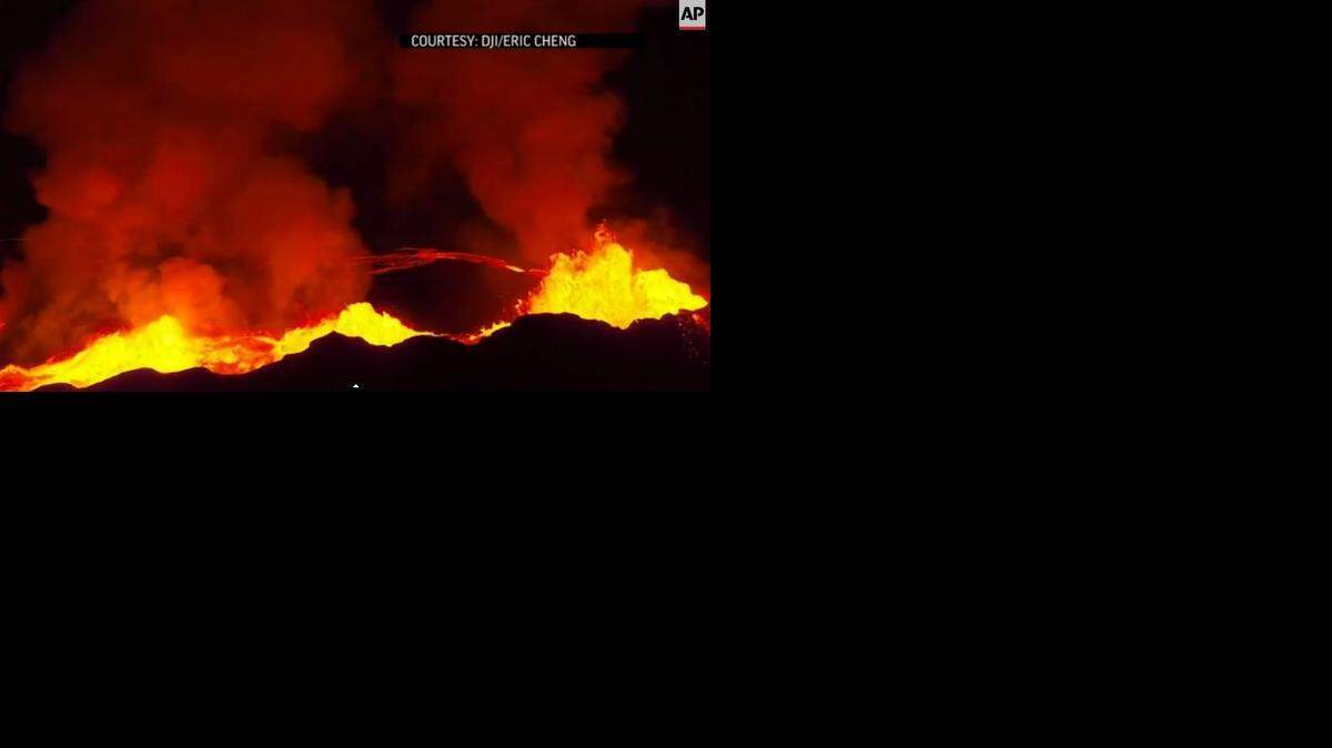 
Screengrab from drone footage of erupting volcano in Iceland. 
