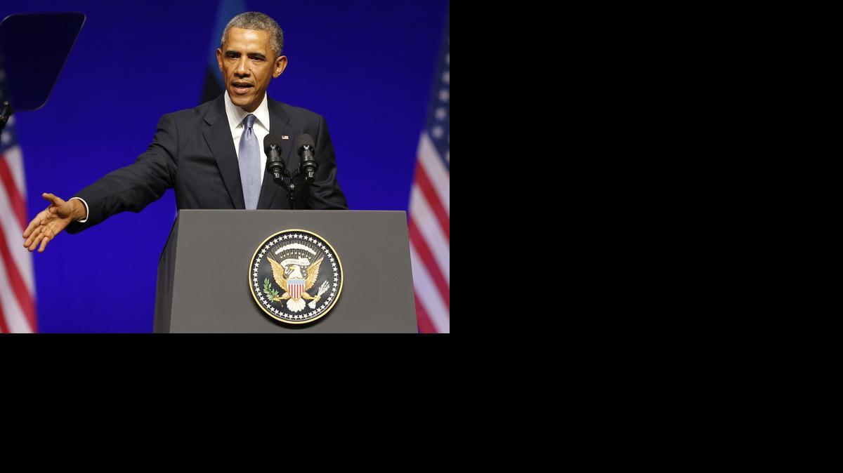 
U.S. President Obama gestures while speaking at Nordea Concert Hall in Tallinn, Estonia, Wednesday. Obama is in Estonia for a one-day visit where he will meet with Baltic State leaders before heading to the NATO Summit in Wales. (Sept. 3, 2014)
