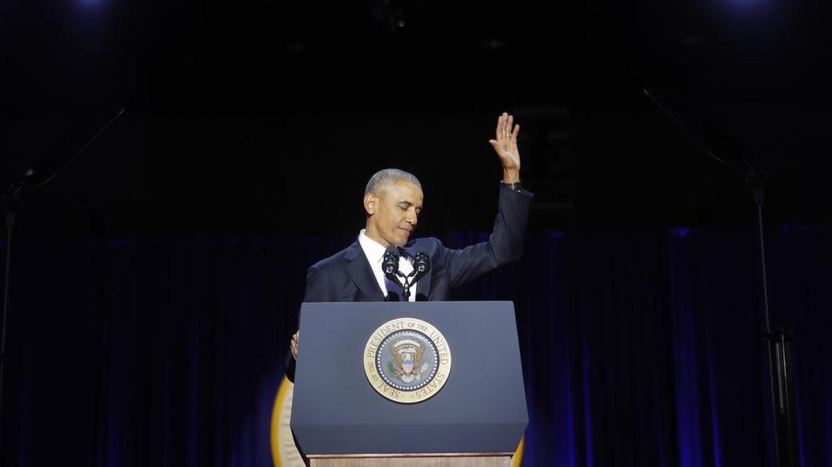 President Obama waves at the conclusion of his farewell address Tuesday night at McCormick Place in Chicago.