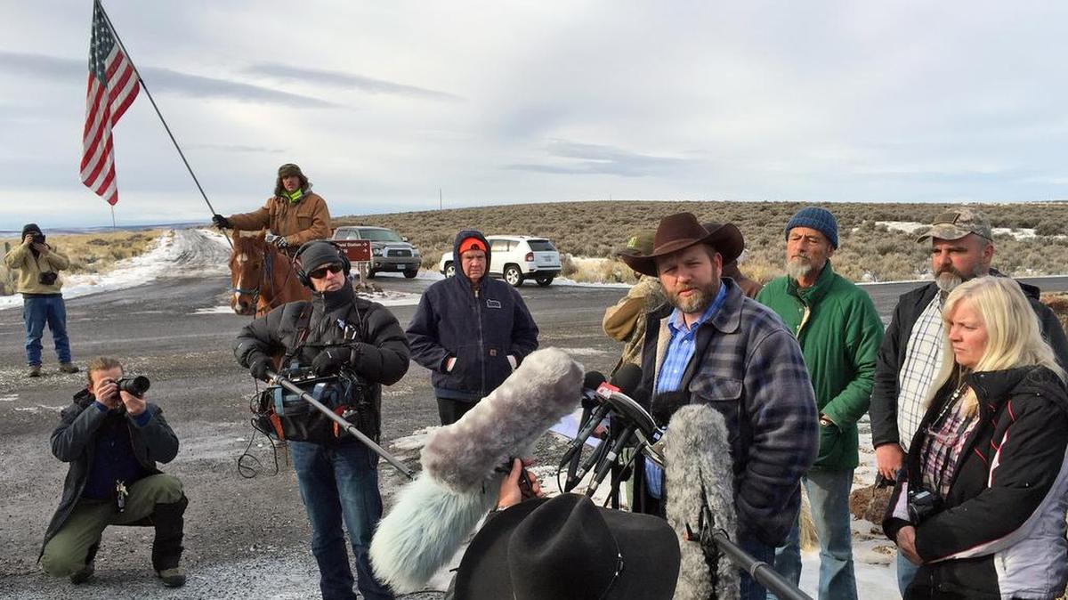 Ammon Bundy speaks to reporters Thursday at the Malheur National Wildlife Refuge in Burns, Ore. Bundy is the leader of a small, armed group that has been occupying the remote refuge in Oregon since Jan. 2 to protest federal land policies.