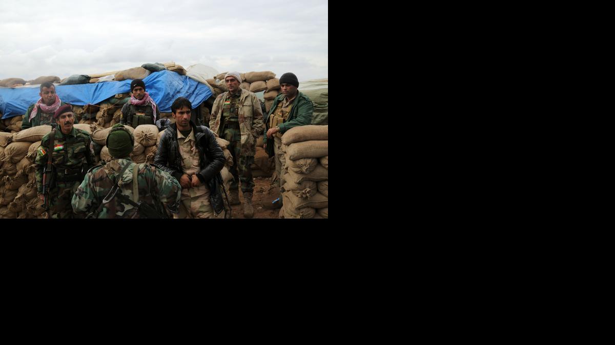 
Soldiers at the Kurdish Peshmerga base on the outskirts of Sultan Abdullah face Islamic State militants that are less than 1,000 yards away. 
