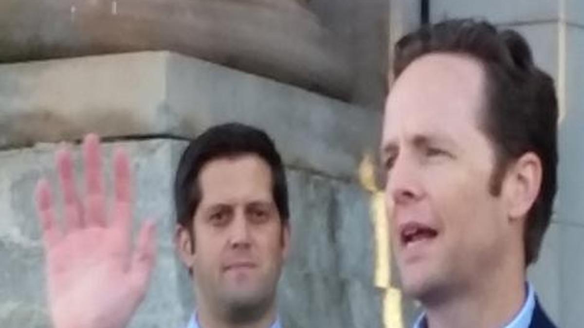Republican Ed O’Malley declares his candidacy for Kansas governor in front of Union Station in downtown Wichita late Tuesday afternoon.