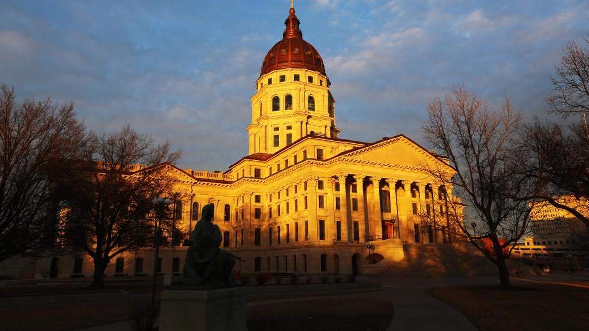 The Kansas Statehouse is bathed in late afternoon light. (January 22, 2014)