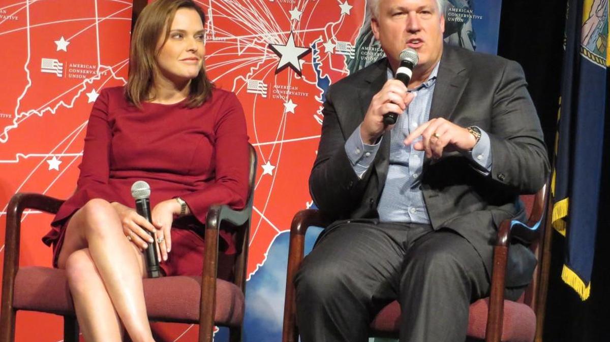 Mercedes and Matt Schlapp speak at an American Conservative Union event in Wichita on Nov. 9, 2017.