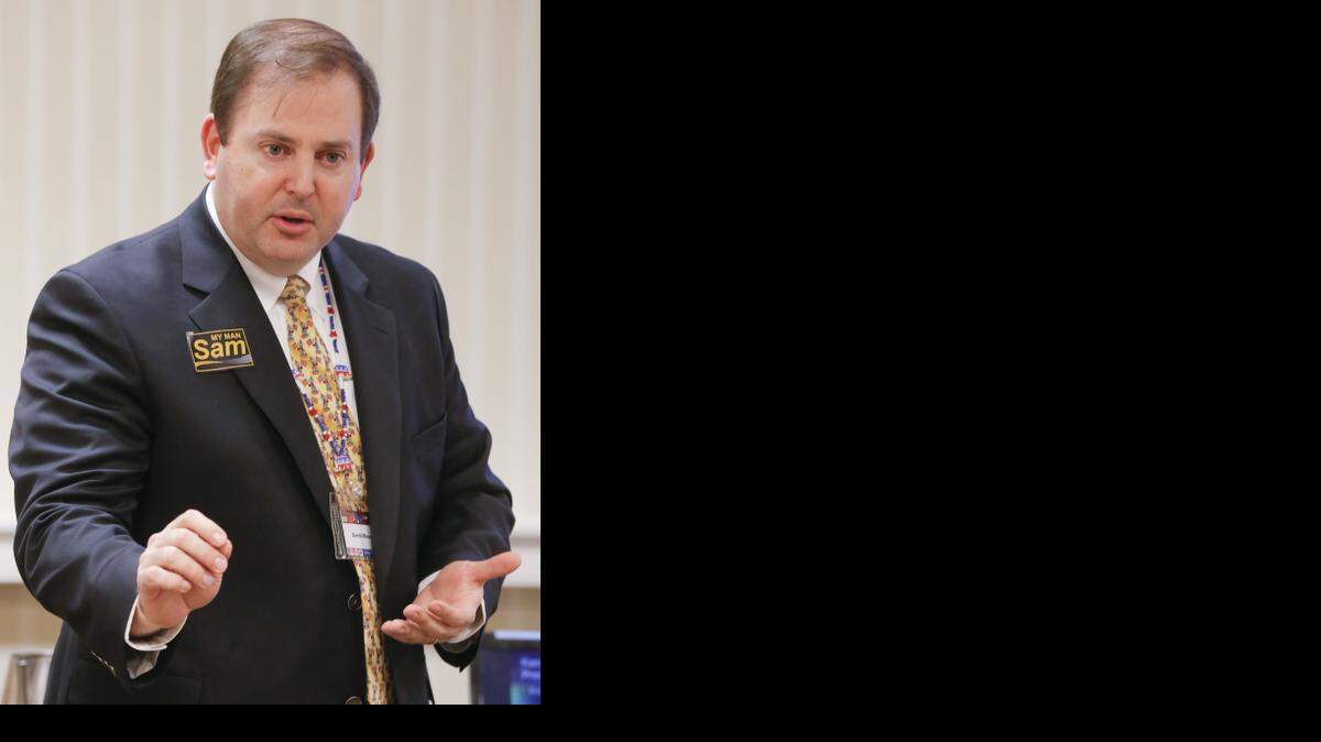 
David Kensinger gives a presentation during the Kansas Republican Convention in January.
