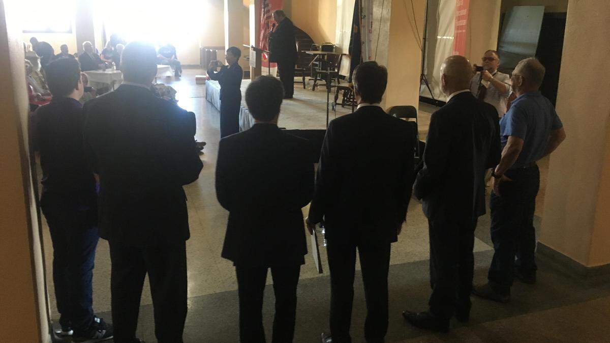 Kansas Republican candidates for governor wait to take the stage before a debate in Salina Saturday.