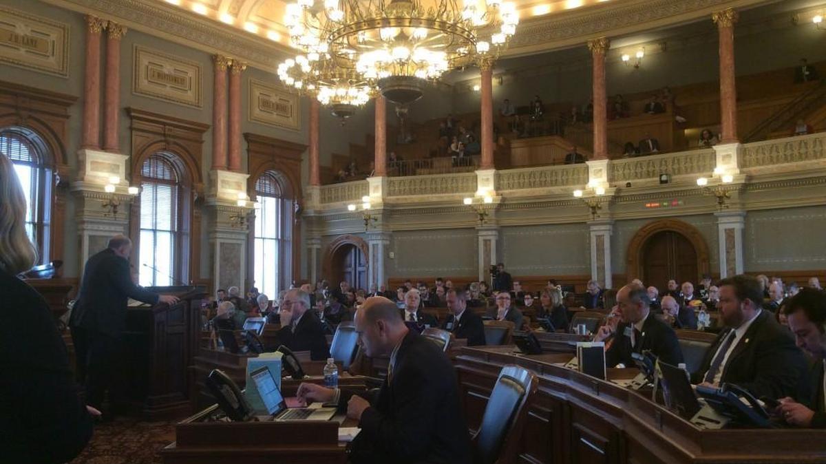 Rep. John Eplee, R-Atchison, speaks to the Kansas House after a vote on Medicaid expansion.