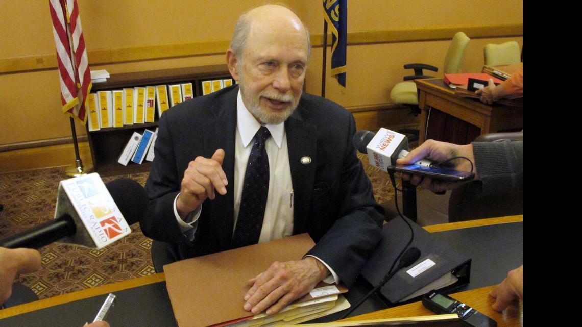 
Chairman Les Donovan speaks with reporters on Tuesday in Topeka.
