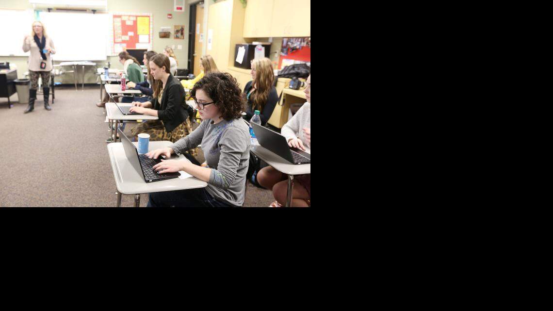 
Andover Central High School student Krista Everhart works on an assignment. The school has just installed Google Classroom. (Feb. 11, 2015) 
