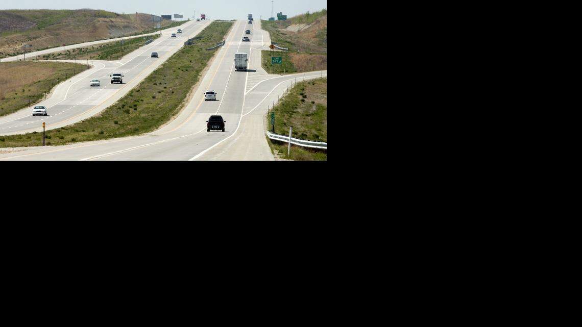 
Traffic moves along a stretch of I-70 west of Topeka. 

