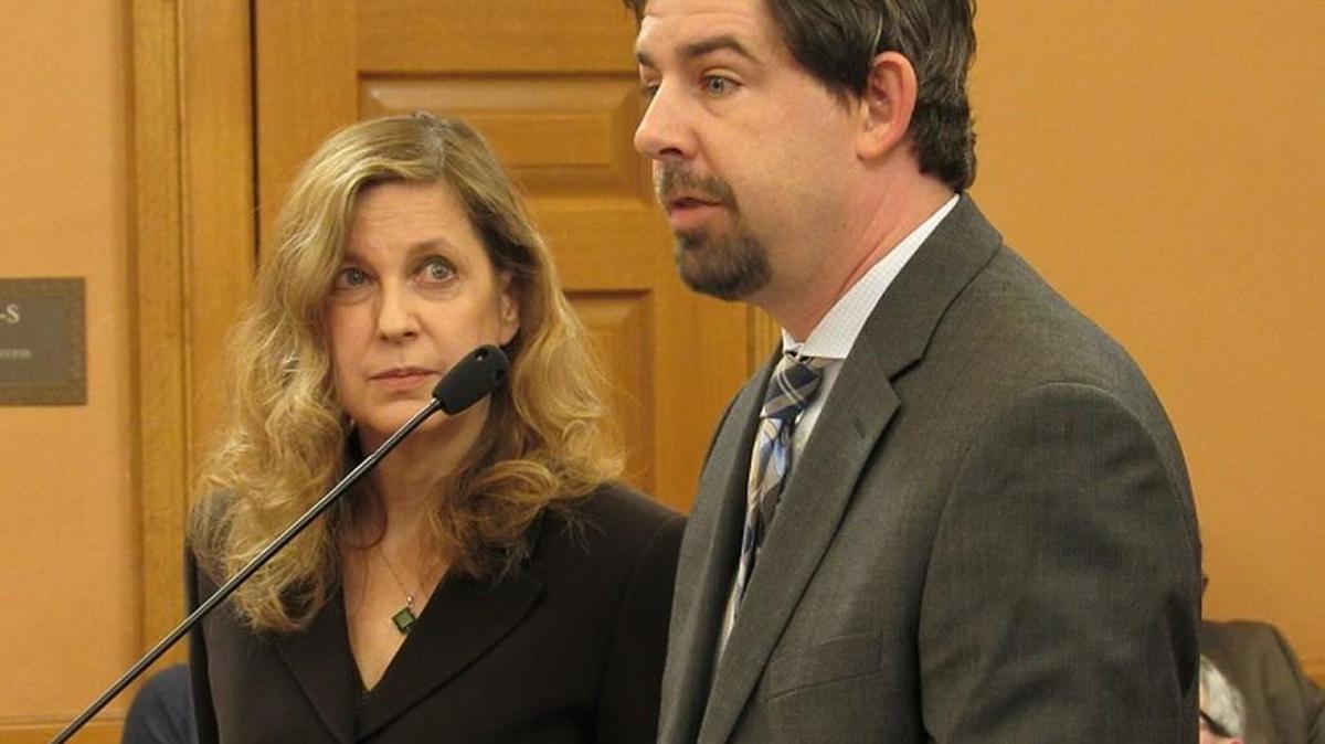 Secretary of Health and Environment Susan Mosier and Brandt Haehn, a state health official, testifying Monday.