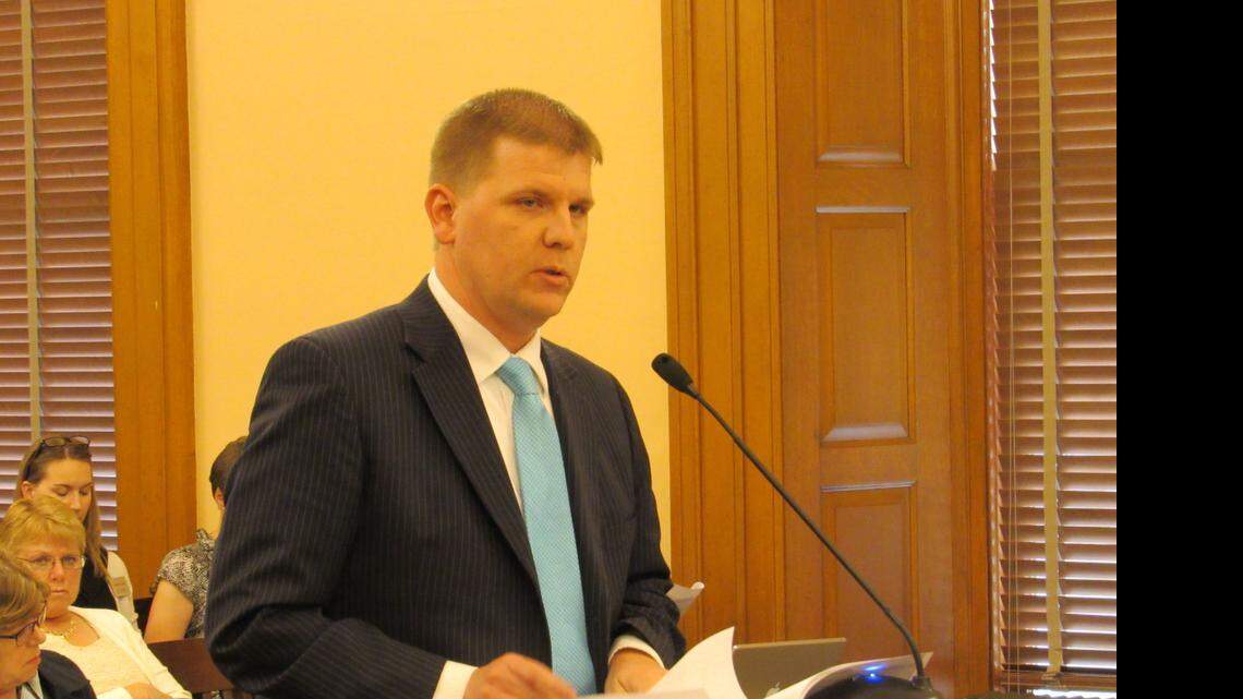 
State budget director Shawn Sullivan presents budget adjustments to the House Appropriations Committee during a special hearing Thursday in Topeka. 
