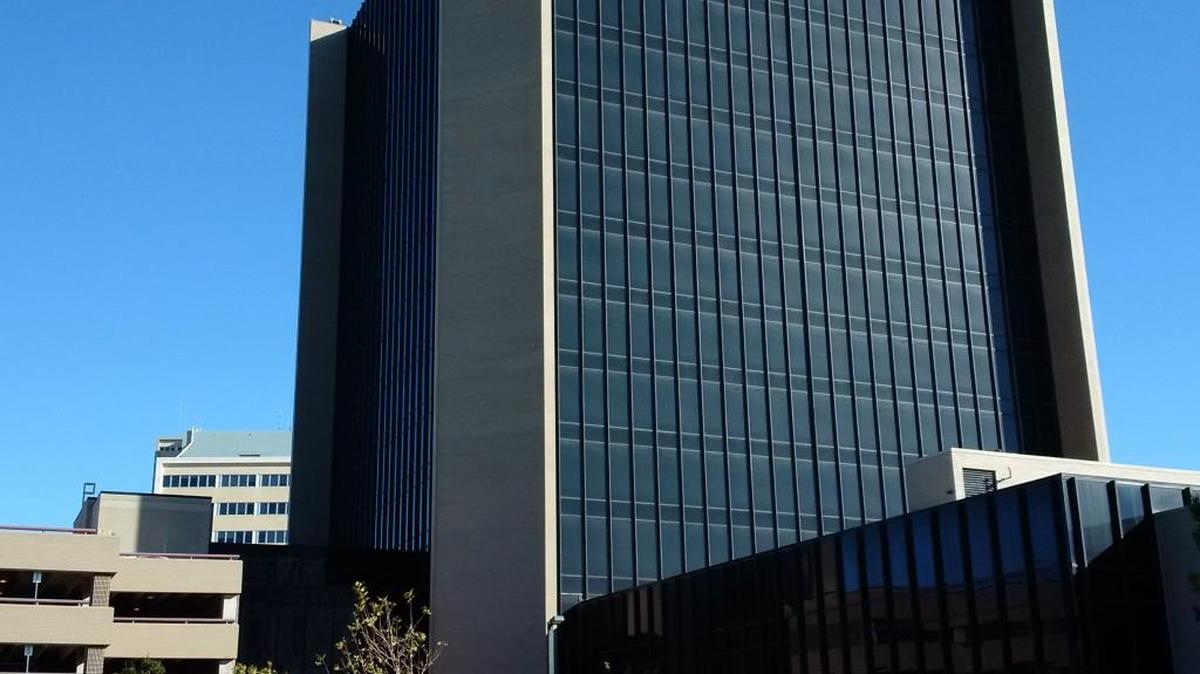 Wichita City Hall is slated for $1.5 million in building improvements, including solar window film to reflect heat off this southern face of the building.