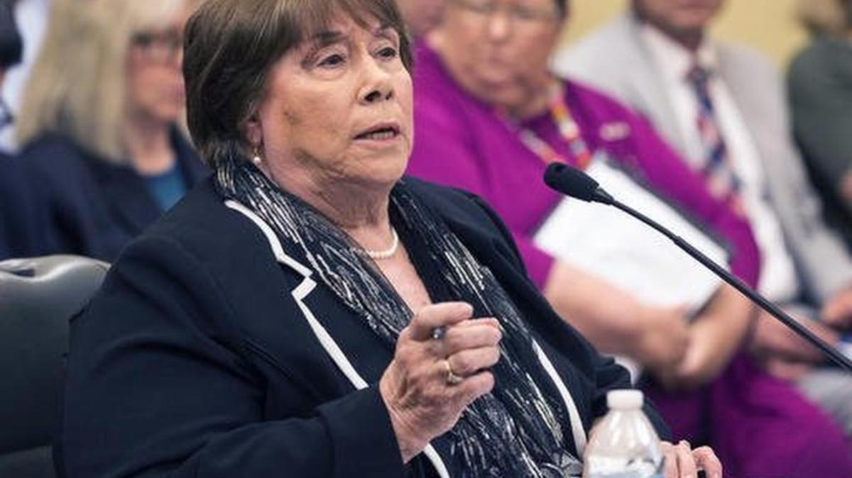 Phyllis Gilmore, Department for Children and Families secretary, answers questions about the audit of her department at a meeting in July in Topeka.