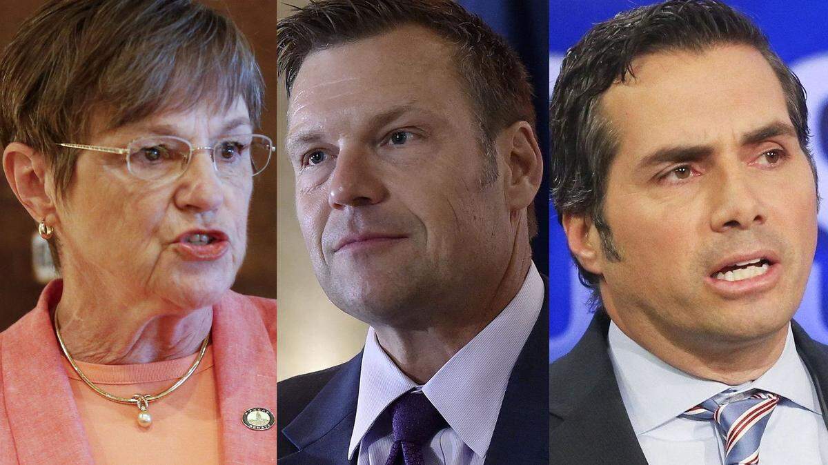 Kansas state Sen. Laura Kelly, Secretary of State Kris Kobach and Greg Orman